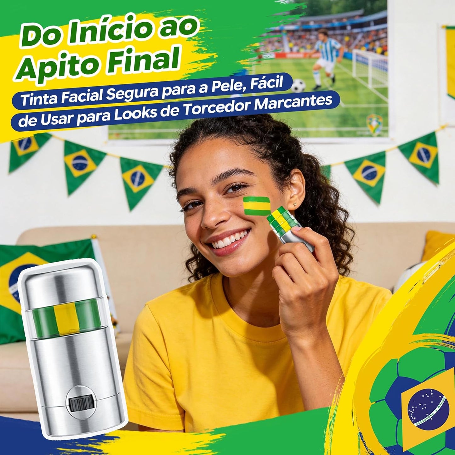 Kit Torcedor Brasil Copa do Mundo 2026 – 12 Peças Completo com Calendário de Jogos, Pintura Facial Hipoalergênica, Bandeira, Óculos, 2 Bastões Infláveis, Corneta e Caixa Presente – Em Busca do Hexa!