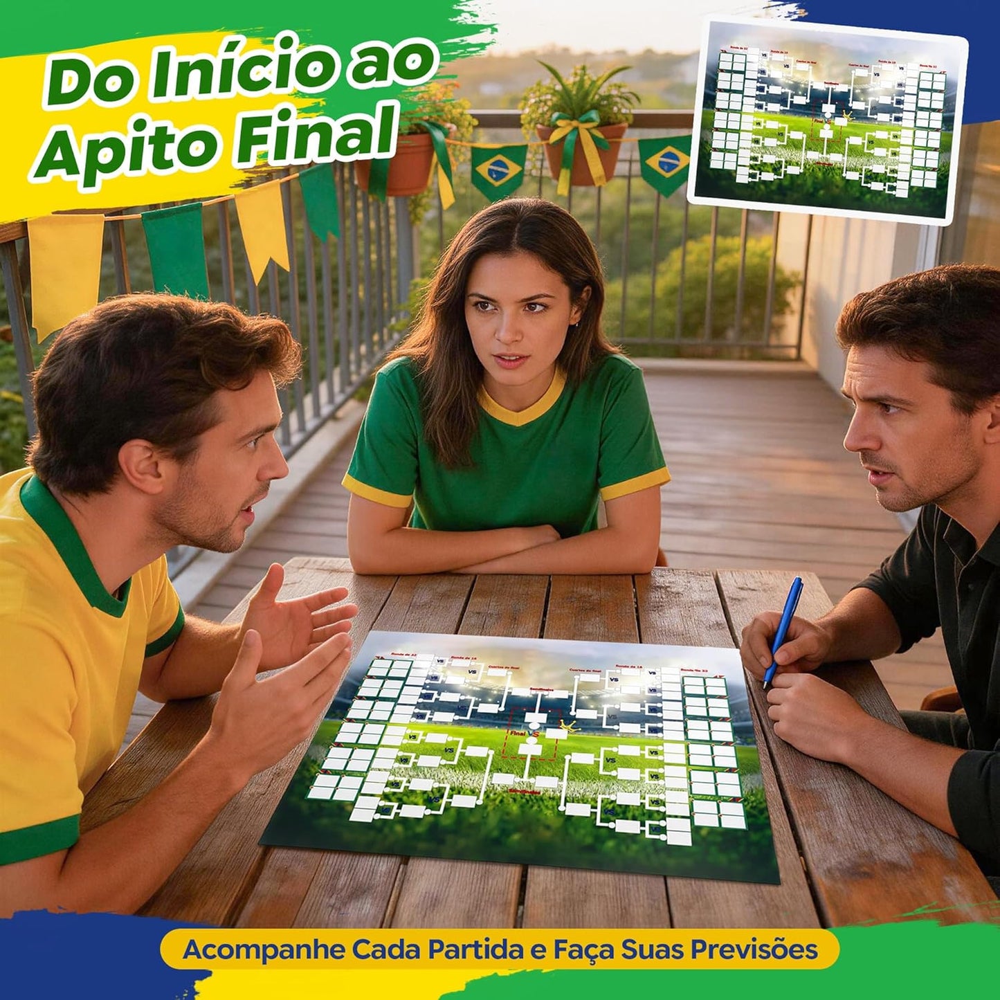 Kit Torcedor Brasil Copa do Mundo 2026 – 12 Peças Completo com Calendário de Jogos, Pintura Facial Hipoalergênica, Bandeira, Óculos, 2 Bastões Infláveis, Corneta e Caixa Presente – Em Busca do Hexa!